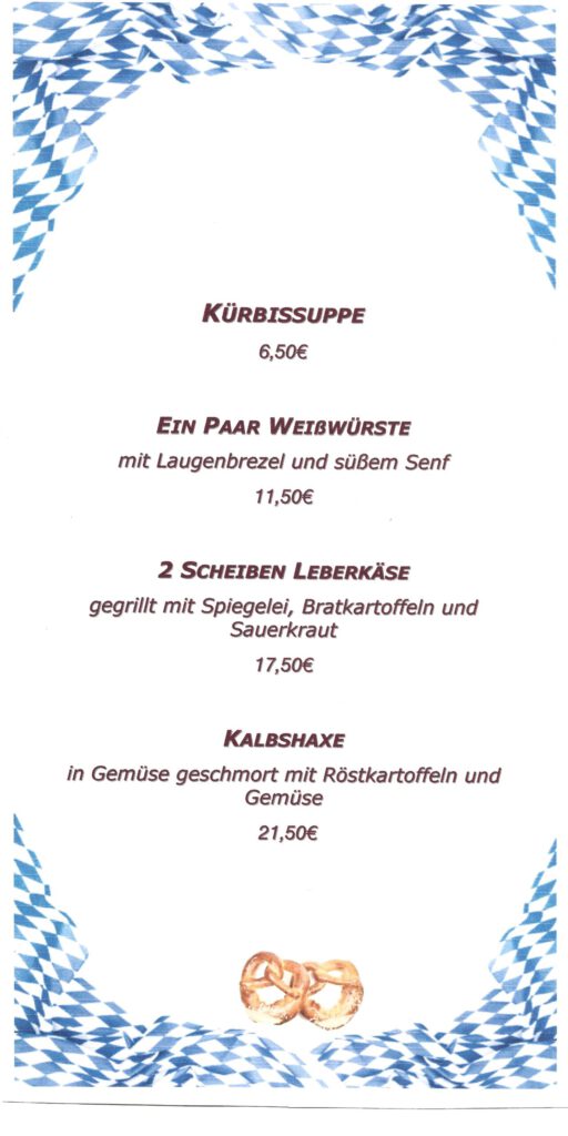 Saisonspeisekarte für das Oktoberfest